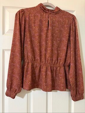 DR2 Printed Peplum Blouse with High Neck Medium